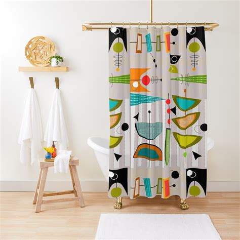 Scandinavian vintage fabric, swedish fabric, abstract design. . Mid century modern shower curtain